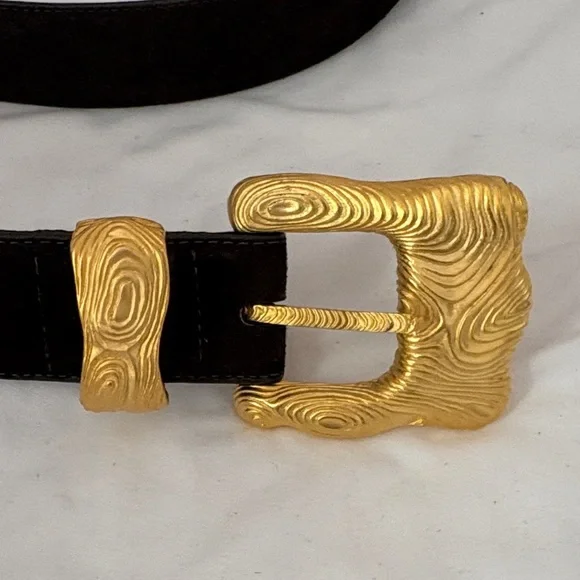 Vintage Carlisle Chocolate Brown Suede Belt with Gold Buckle - Picture 3 of 4